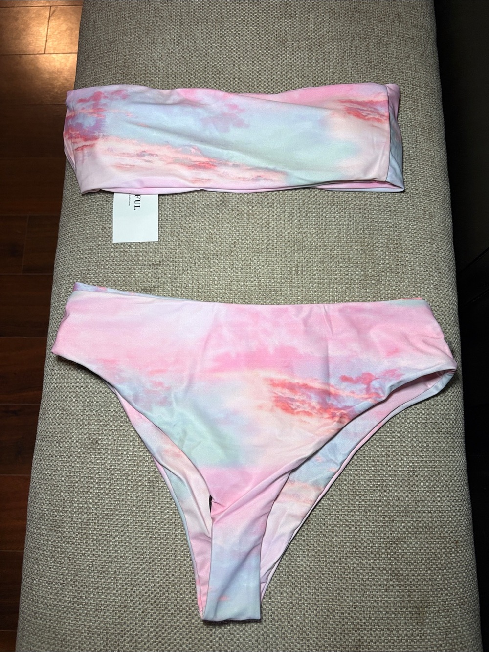 Zaful Pastel Pink & Light Blue Tie-Dye Bandeau Bikini